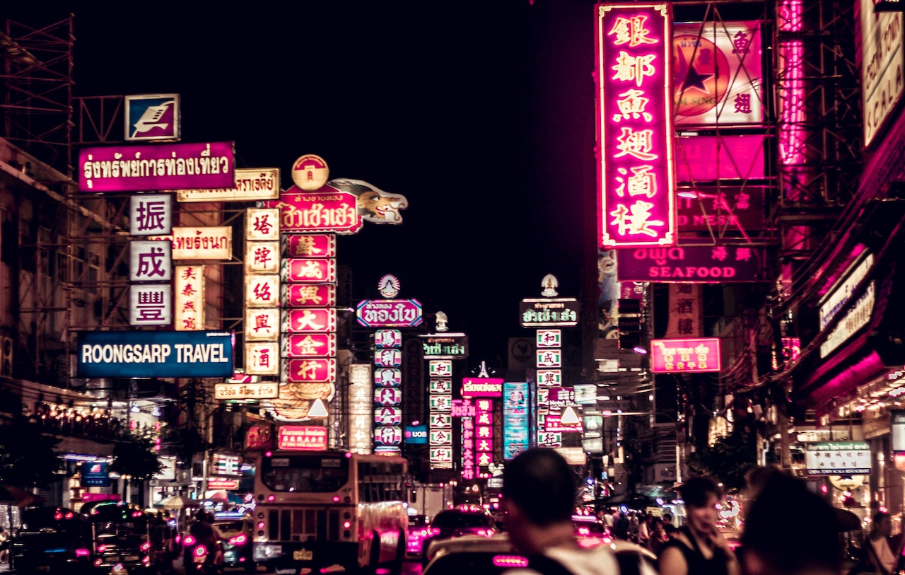 Bangkok Chinatown neon lights at night