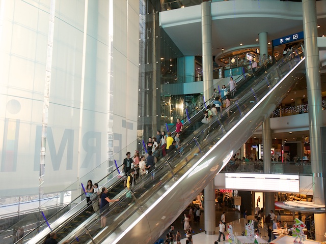 Main escalator in Terminal 21 shopping mall