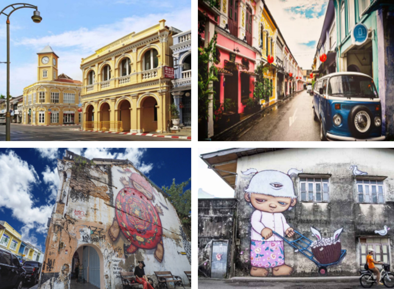 old Phuket Town collage with street art