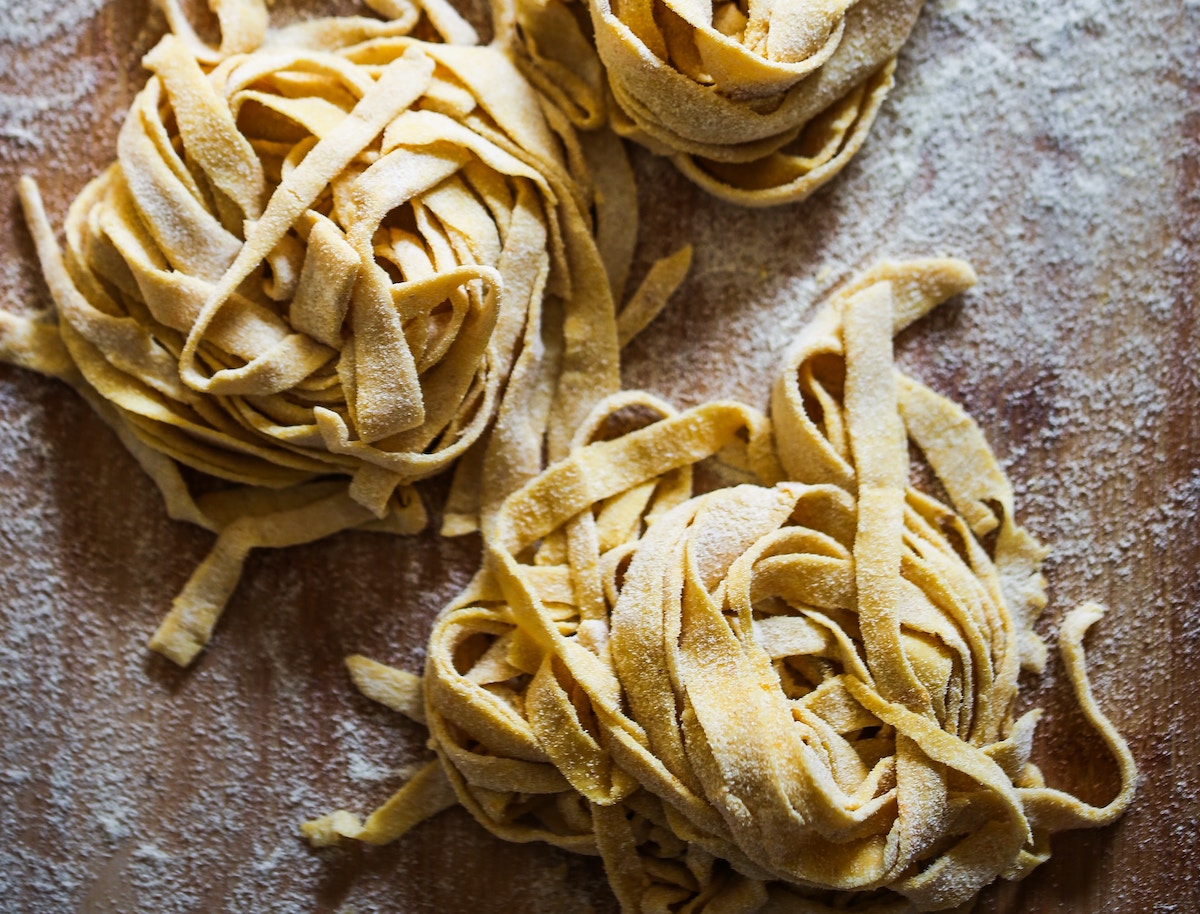 Fresh made pasta on flour