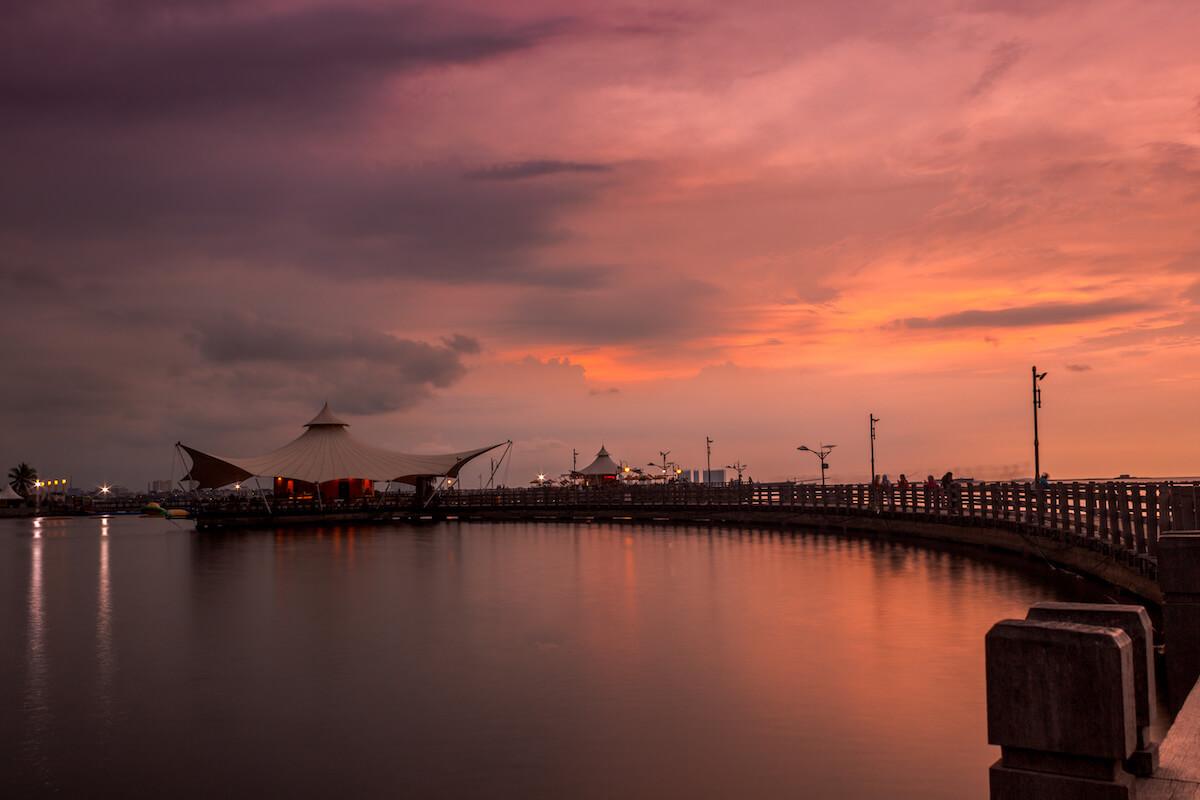 Sunset over ancol beach Jakarta Indonesia